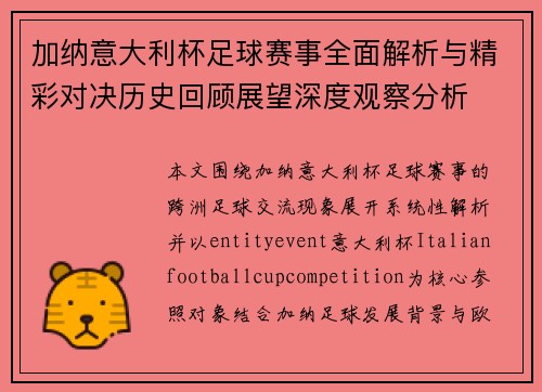 加纳意大利杯足球赛事全面解析与精彩对决历史回顾展望深度观察分析 加纳意大利杯足球赛事全面解析与精彩对决历史回顾展望深度观察分析